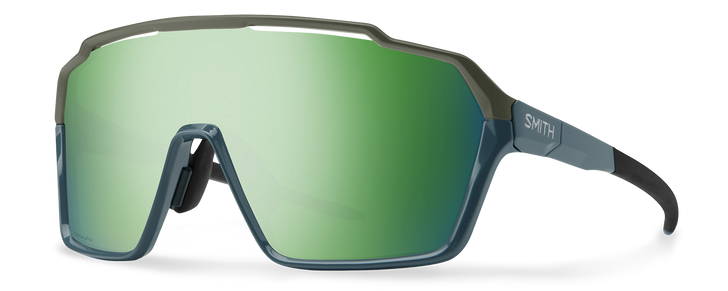 Profile View of Smith Shift XL MAG Unisex Sunglass Blue Grey/Photochromic CP Green Mirror 142 mm