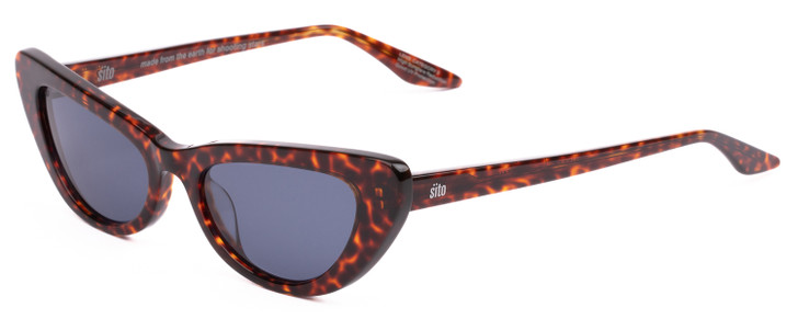 Profile View of SITO SHADES LUNETTE Cat Eye Designer Sunglasses in Amber Cheetah/Gray Blue 52 mm