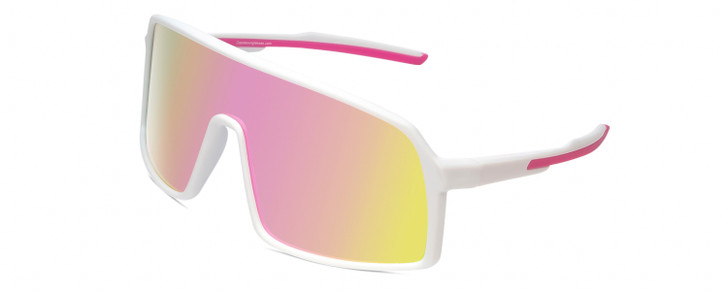 Profile View of Coyote Mamba Unisex Shield Polarized Sunglasses in White Pink & Gold Mirror 57mm