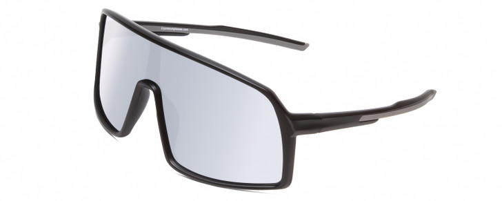 Profile View of Coyote Mamba Unisex Sports Shield Polarized Sunglasses Black/Silver Mirror 57 mm