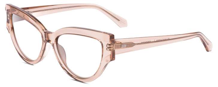 Profile View of SITO SHADES ALLNIGHTER Designer Bi-Focal Prescription Rx Eyeglasses in Sirocco Pink Crystal Ladies Cat Eye Full Rim Acetate 56 mm