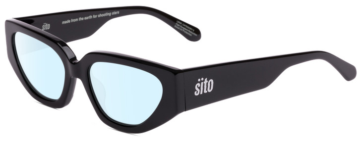 Profile View of SITO SHADES AXIS Designer Blue Light Blocking Eyeglasses in Black Ladies Square Full Rim Acetate 55 mm