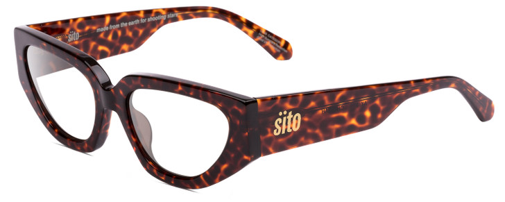 Profile View of SITO SHADES AXIS Designer Bi-Focal Prescription Rx Eyeglasses in Brown Cheetah Ladies Square Full Rim Acetate 55 mm