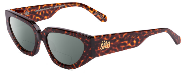 Profile View of SITO SHADES AXIS Designer Polarized Reading Sunglasses with Custom Cut Powered Smoke Grey Lenses in Brown Cheetah Ladies Square Full Rim Acetate 55 mm