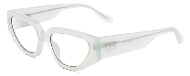 Profile View of SITO SHADES AXIS Designer Reading Eye Glasses in Mercury White Grey Crystal Ladies Square Full Rim Acetate 55 mm