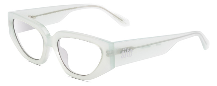 Profile View of SITO SHADES AXIS Designer Bi-Focal Prescription Rx Eyeglasses in Mercury White Grey Crystal Ladies Square Full Rim Acetate 55 mm