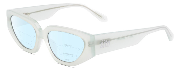 Profile View of SITO SHADES AXIS Designer Progressive Lens Blue Light Blocking Eyeglasses in Mercury White Grey Crystal Ladies Square Full Rim Acetate 55 mm