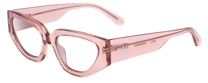 Profile View of SITO SHADES AXIS Designer Single Vision Prescription Rx Eyeglasses in Rosewater Pink Crystal Ladies Square Full Rim Acetate 55 mm