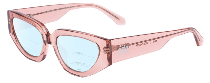 Profile View of SITO SHADES AXIS Designer Progressive Lens Blue Light Blocking Eyeglasses in Rosewater Pink Crystal Ladies Square Full Rim Acetate 55 mm