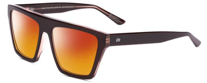 Profile View of SITO SHADES BENDER Designer Polarized Sunglasses with Custom Cut Red Mirror Lenses in Black Crystal Ladies Rectangular Full Rim Acetate 57 mm