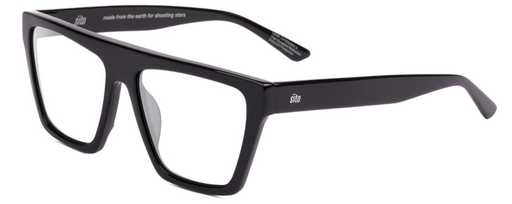 Profile View of SITO SHADES BENDER Designer Reading Eye Glasses with Custom Cut Powered Lenses in Black Ladies Rectangular Full Rim Acetate 57 mm