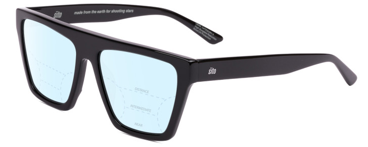 Profile View of SITO SHADES BENDER Designer Progressive Lens Blue Light Blocking Eyeglasses in Black Ladies Rectangular Full Rim Acetate 57 mm