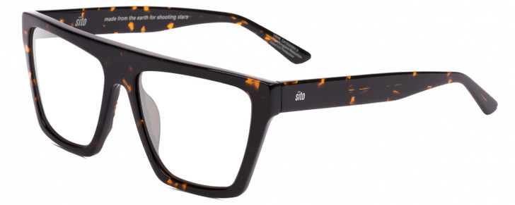 Profile View of SITO SHADES BENDER Designer Reading Eye Glasses with Custom Cut Powered Lenses in Demi-Tortoise Havana Ladies Rectangular Full Rim Acetate 57 mm