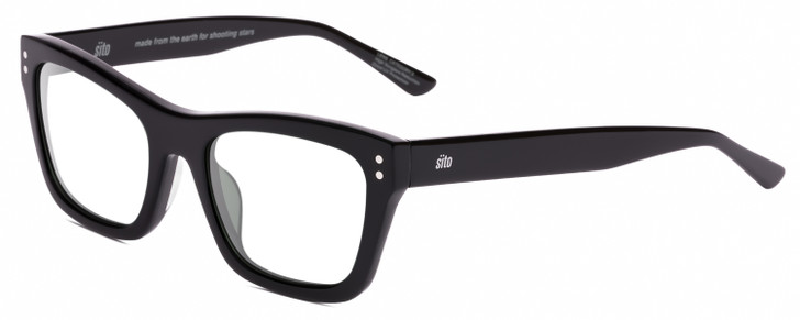 Profile View of SITO SHADES BREAK OF DAWN Designer Reading Eye Glasses with Custom Cut Powered Lenses in Black   Unisex Square Full Rim Acetate 54 mm