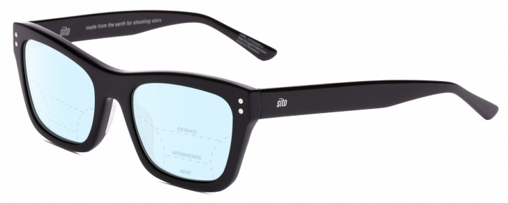 Profile View of SITO SHADES BREAK OF DAWN Designer Progressive Lens Blue Light Blocking Eyeglasses in Black   Unisex Square Full Rim Acetate 54 mm