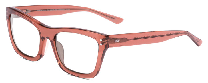 Profile View of SITO SHADES BREAK OF DAWN Designer Reading Eye Glasses with Custom Cut Powered Lenses in Desert Flower Pink Crystal Unisex Square Full Rim Acetate 54 mm