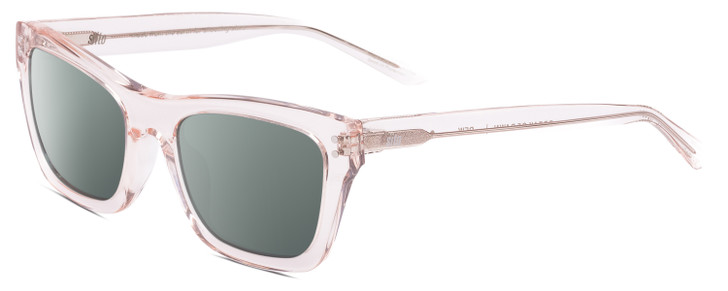 Profile View of SITO SHADES BREAK OF DAWN Designer Polarized Sunglasses with Custom Cut Smoke Grey Lenses in Dew Clear Pink Crystal Unisex Square Full Rim Acetate 54 mm