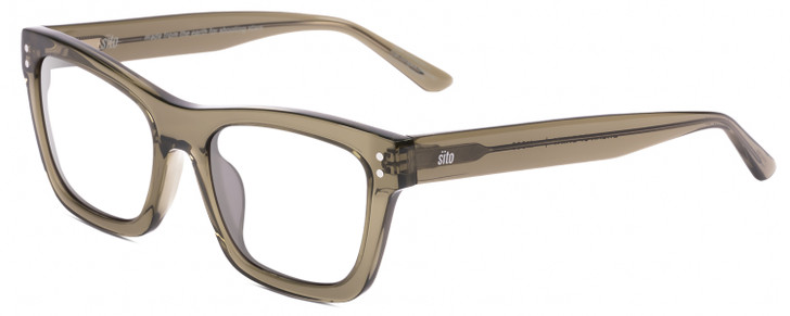 Profile View of SITO SHADES BREAK OF DAWN Designer Single Vision Prescription Rx Eyeglasses in Moss Brown Crystal Unisex Square Full Rim Acetate 54 mm