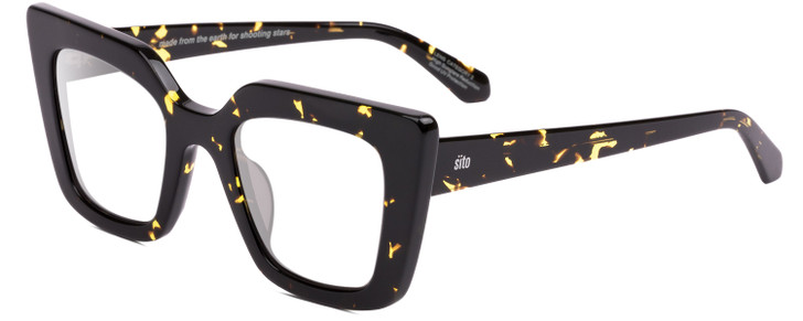 Profile View of SITO SHADES CULT VISION Designer Bi-Focal Prescription Rx Eyeglasses in Limeade Yellow Black Tortoise Ladies Cat Eye Full Rim Acetate 51 mm