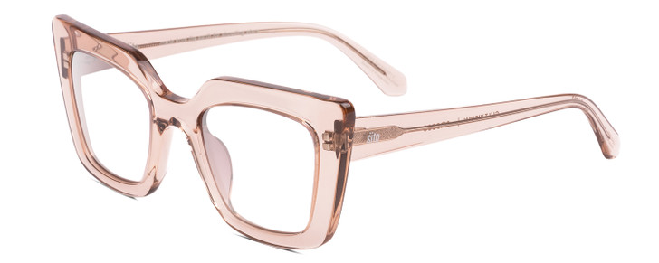 Profile View of SITO SHADES CULT VISION Designer Reading Eye Glasses with Custom Cut Powered Lenses in Sirocco Pink Crystal Ladies Cat Eye Full Rim Acetate 51 mm