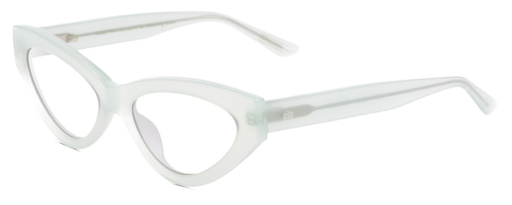 Profile View of SITO SHADES DIRTY EPIC Designer Single Vision Prescription Rx Eyeglasses in Mercury White Grey Crystal Ladies Cat Eye Full Rim Acetate 55 mm