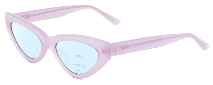 Profile View of SITO SHADES DIRTY EPIC Designer Progressive Lens Blue Light Blocking Eyeglasses in Wild Orchid Purple Crystal Ladies Cat Eye Full Rim Acetate 55 mm