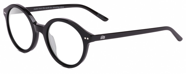 Profile View of SITO SHADES DIXON Designer Single Vision Prescription Rx Eyeglasses in Black  Unisex Round Full Rim Acetate 52 mm