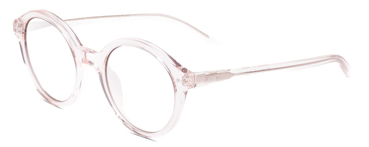 Profile View of SITO SHADES DIXON Designer Bi-Focal Prescription Rx Eyeglasses in Dew Clear Pink Crystal Unisex Round Full Rim Acetate 52 mm