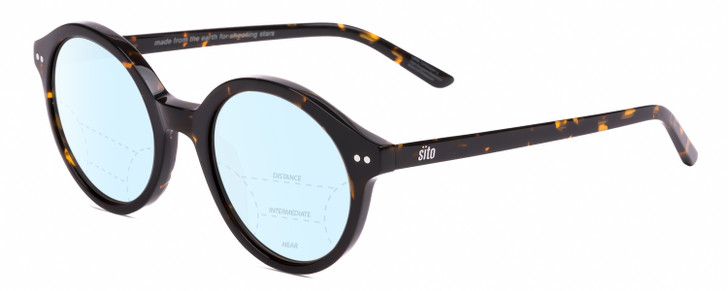 Profile View of SITO SHADES DIXON Designer Progressive Lens Blue Light Blocking Eyeglasses in Tortoise Havana Unisex Round Full Rim Acetate 52 mm