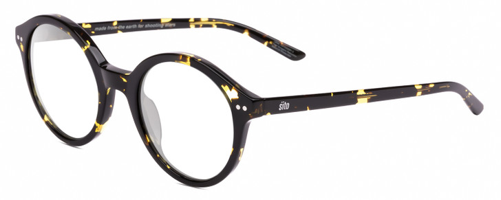 Profile View of SITO SHADES DIXON Designer Reading Eye Glasses in Limeade Yellow Black Tortoise Unisex Round Full Rim Acetate 52 mm