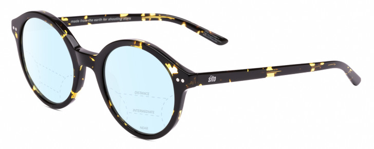 Profile View of SITO SHADES DIXON Designer Progressive Lens Blue Light Blocking Eyeglasses in Limeade Yellow Black Tortoise Unisex Round Full Rim Acetate 52 mm