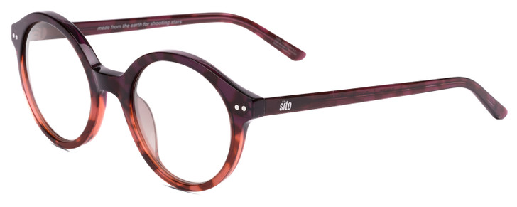 Profile View of SITO SHADES DIXON Designer Bi-Focal Prescription Rx Eyeglasses in Rosewood Purple Tortoise Unisex Round Full Rim Acetate 52 mm