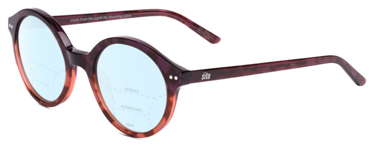 Profile View of SITO SHADES DIXON Designer Progressive Lens Blue Light Blocking Eyeglasses in Rosewood Purple Tortoise Unisex Round Full Rim Acetate 52 mm