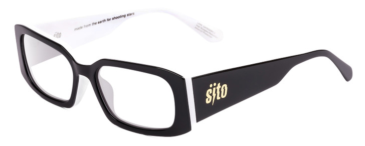 Profile View of SITO SHADES ELECTRO VISION Designer Reading Eye Glasses in Black White Unisex Square Full Rim Acetate 56 mm