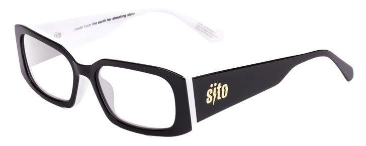 Profile View of SITO SHADES ELECTRO VISION Designer Reading Eye Glasses with Custom Cut Powered Lenses in Black White Unisex Square Full Rim Acetate 56 mm