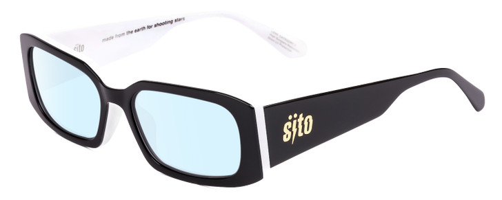 Profile View of SITO SHADES ELECTRO VISION Designer Blue Light Blocking Eyeglasses in Black White Unisex Square Full Rim Acetate 56 mm