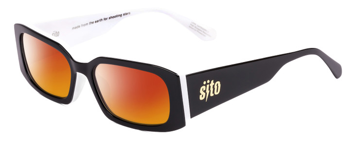 Profile View of SITO SHADES ELECTRO VISION Designer Polarized Sunglasses with Custom Cut Red Mirror Lenses in Black White Unisex Square Full Rim Acetate 56 mm