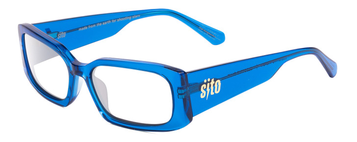 Profile View of SITO SHADES ELECTRO VISION Designer Reading Eye Glasses with Custom Cut Powered Lenses in Electric Blue Crystal Unisex Square Full Rim Acetate 56 mm