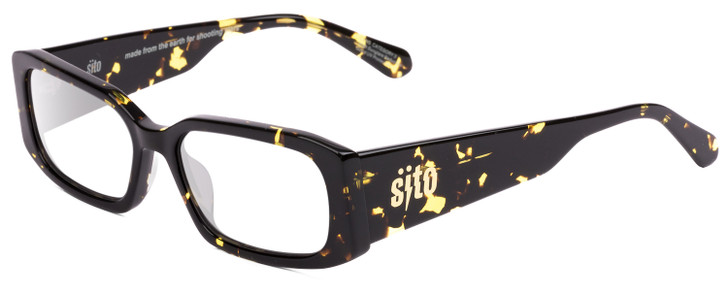 Profile View of SITO SHADES ELECTRO VISION Designer Reading Eye Glasses with Custom Cut Powered Lenses in Limeade Black Yellow Tortoise Unisex Square Full Rim Acetate 56 mm