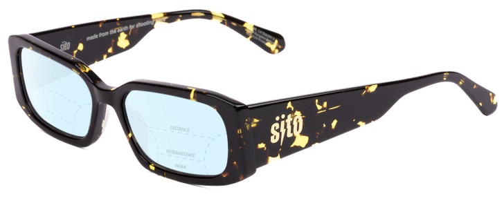 Profile View of SITO SHADES ELECTRO VISION Designer Progressive Lens Blue Light Blocking Eyeglasses in Limeade Black Yellow Tortoise Unisex Square Full Rim Acetate 56 mm