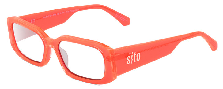 Profile View of SITO SHADES ELECTRO VISION Designer Reading Eye Glasses with Custom Cut Powered Lenses in Neon Peach Orange Unisex Square Full Rim Acetate 56 mm