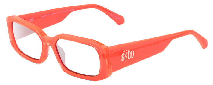 Profile View of SITO SHADES ELECTRO VISION Designer Single Vision Prescription Rx Eyeglasses in Neon Peach Orange Unisex Square Full Rim Acetate 56 mm