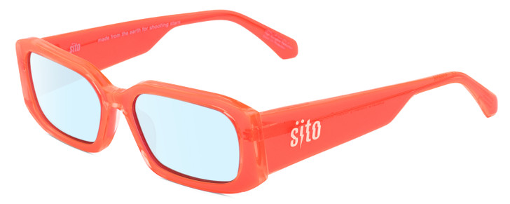 Profile View of SITO SHADES ELECTRO VISION Designer Blue Light Blocking Eyeglasses in Neon Peach Orange Unisex Square Full Rim Acetate 56 mm