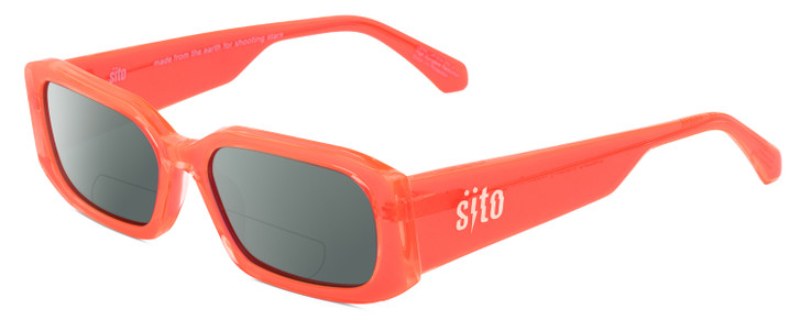 Profile View of SITO SHADES ELECTRO VISION Designer Polarized Reading Sunglasses with Custom Cut Powered Smoke Grey Lenses in Neon Peach Orange Unisex Square Full Rim Acetate 56 mm