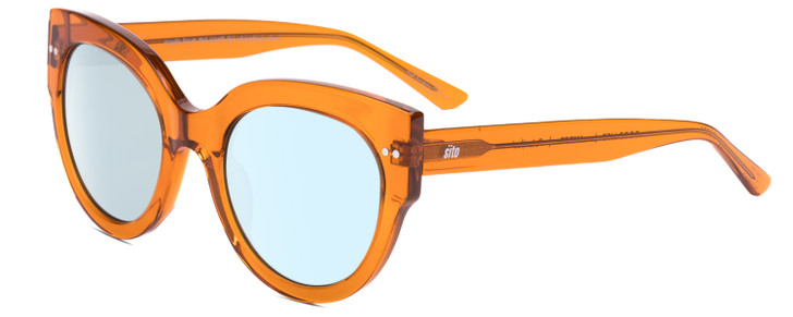 Profile View of SITO SHADES GOOD LIFE Designer Blue Light Blocking Eyeglasses in Amber Orange Crystal Ladies Round Full Rim Acetate 54 mm