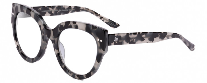 Profile View of SITO SHADES GOOD LIFE Designer Bi-Focal Prescription Rx Eyeglasses in Black Grey Tortoise Ladies Round Full Rim Acetate 54 mm