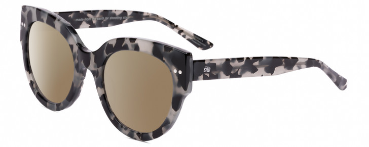 Profile View of SITO SHADES GOOD LIFE Designer Polarized Sunglasses with Custom Cut Amber Brown Lenses in Black Grey Tortoise Ladies Round Full Rim Acetate 54 mm