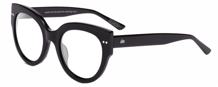 Profile View of SITO SHADES GOOD LIFE Designer Reading Eye Glasses in Black Ladies Round Full Rim Acetate 54 mm