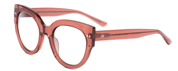 Profile View of SITO SHADES GOOD LIFE Designer Reading Eye Glasses with Custom Cut Powered Lenses in Desert Flower Pink Crystal Ladies Round Full Rim Acetate 54 mm