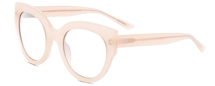 Profile View of SITO SHADES GOOD LIFE Designer Single Vision Prescription Rx Eyeglasses in Vanilla Pink Crystal Ladies Round Full Rim Acetate 54 mm